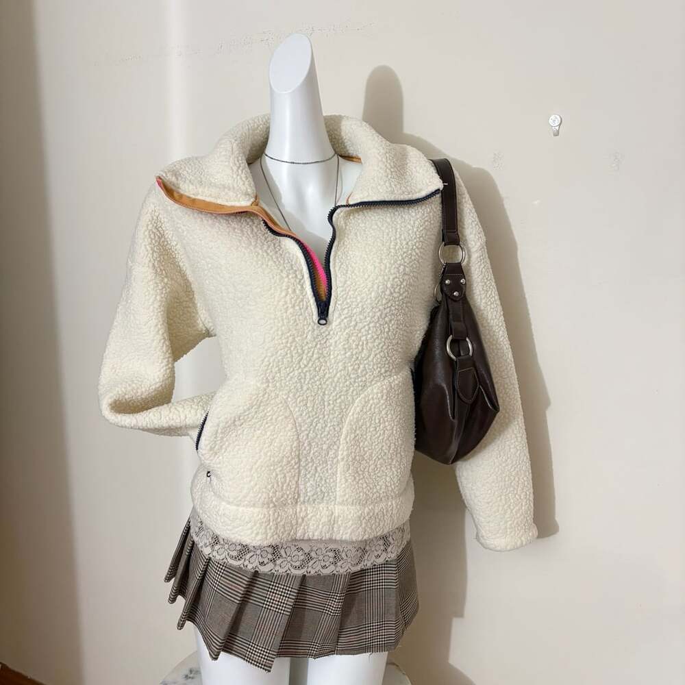 J.Crew Sherpa Fleece Half Zip Pullover Size XS Off White